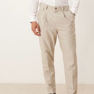 ASOS Light Beige Pleated Dress Trousers men’s